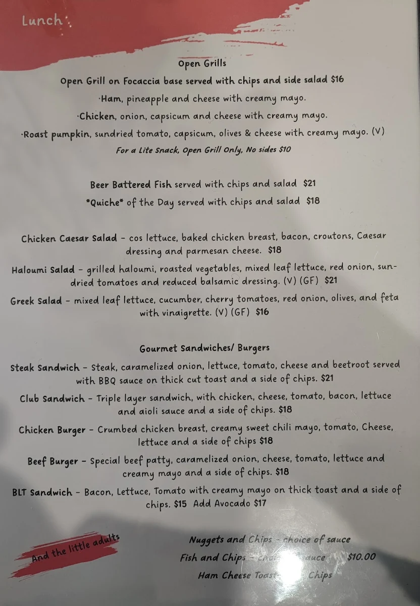 Menu, Lily's Cafe