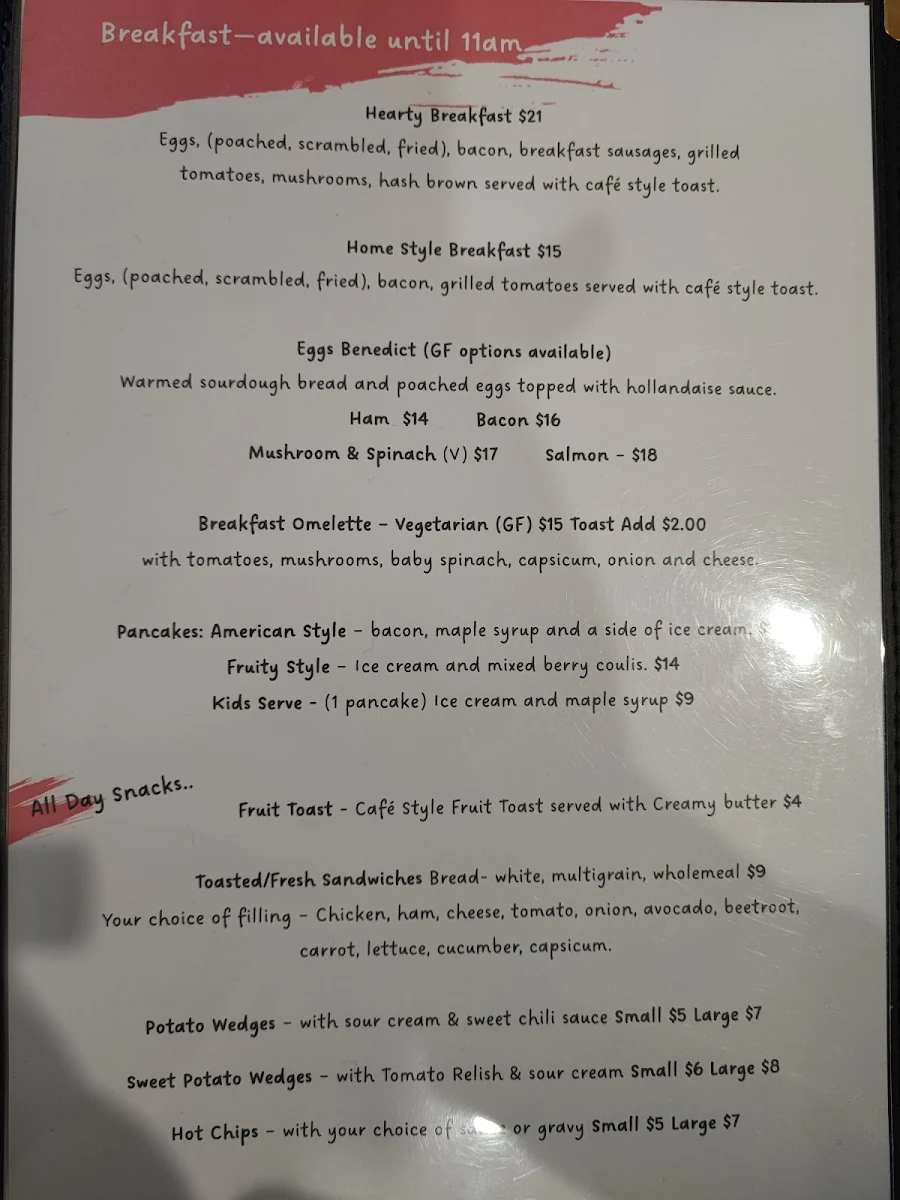 Menu, Lily's Cafe
