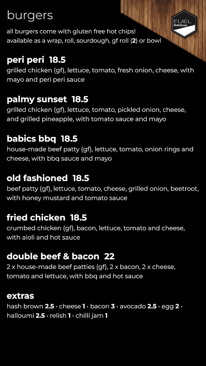 Menu, Fuel Bakehouse Currumbin