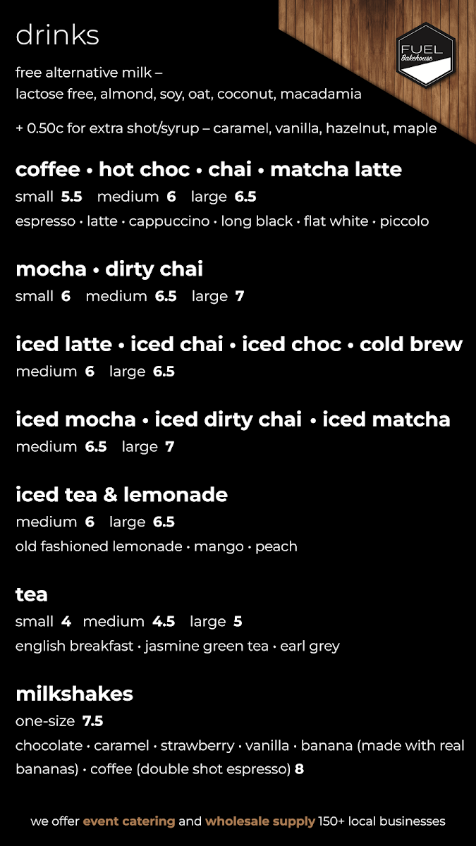 Menu, Fuel Bakehouse Currumbin