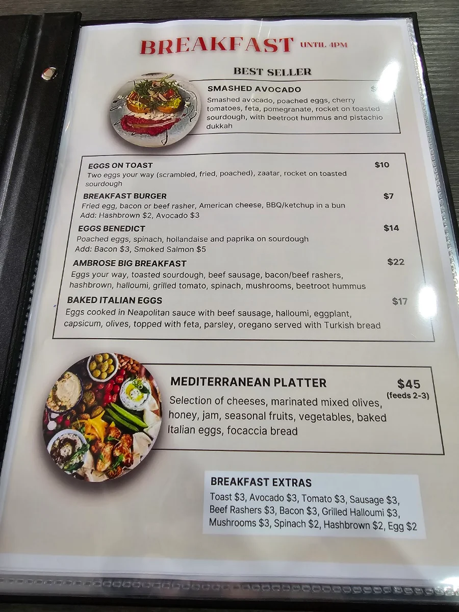 Menu, Ambrose Dining
