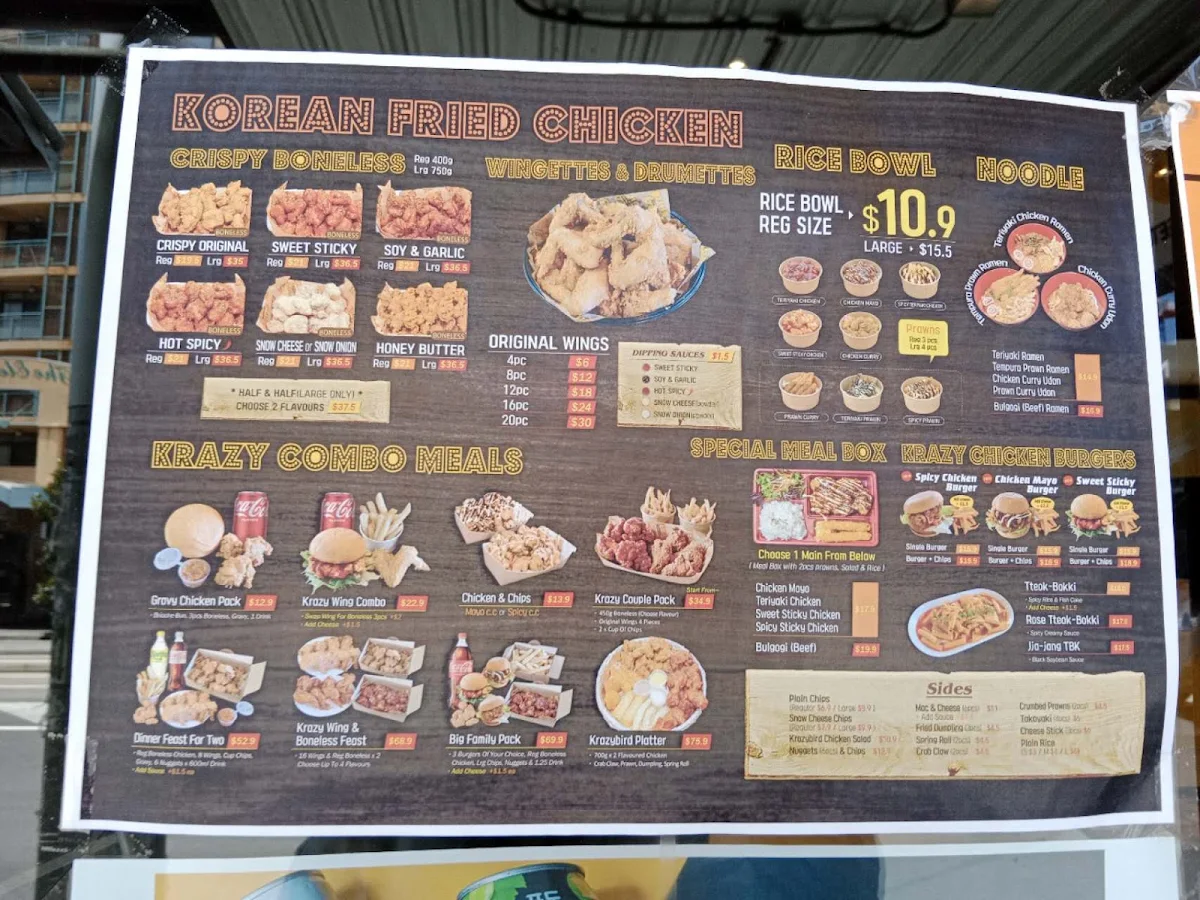 Menu, Krazy Bird Kingsford