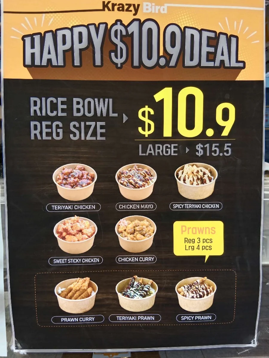 Menu, Krazy Bird Kingsford