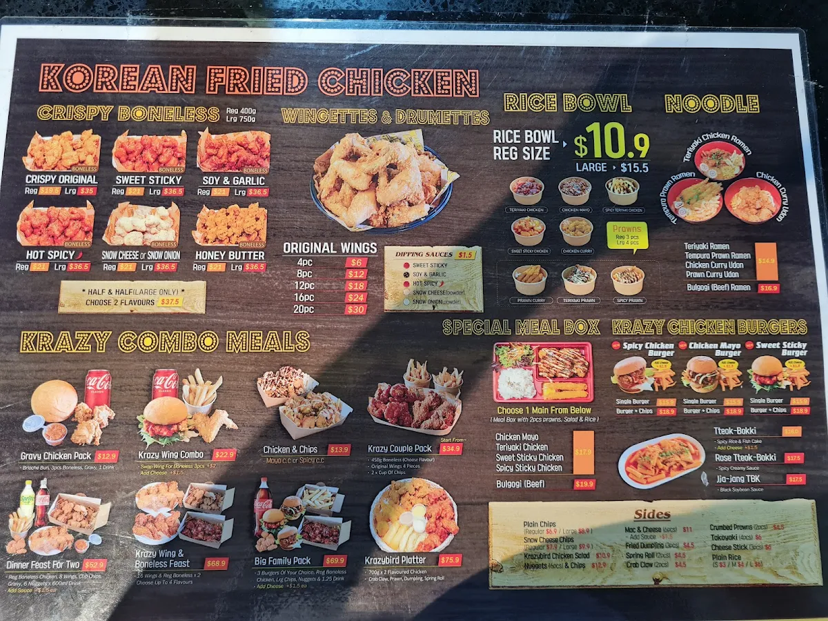 Menu, Krazy Bird Kingsford