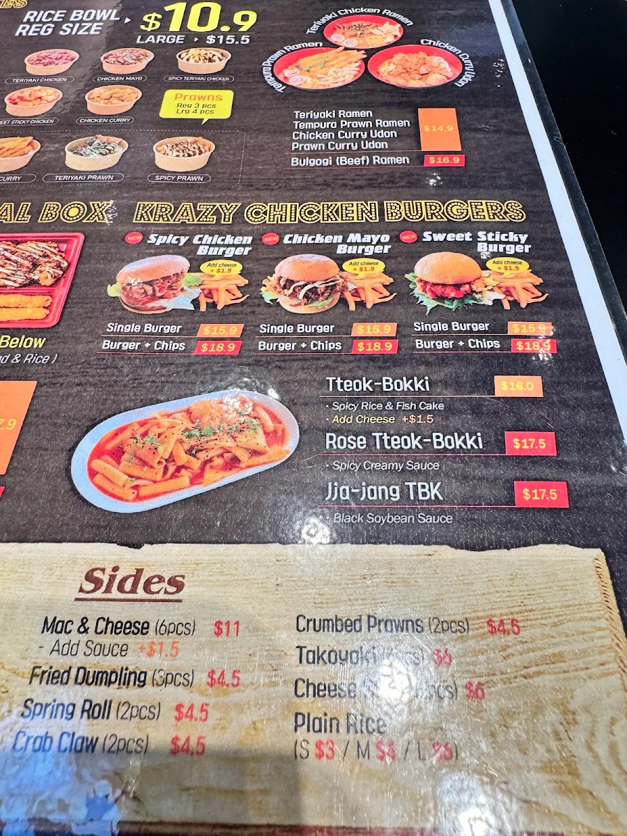 Menu, Krazy Bird Kingsford