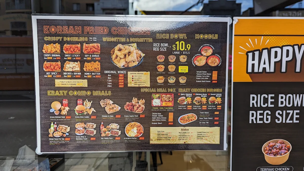 Menu, Krazy Bird Kingsford