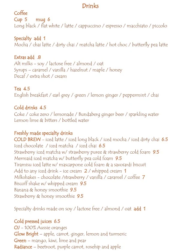 Menu, Harvest Foodhouse