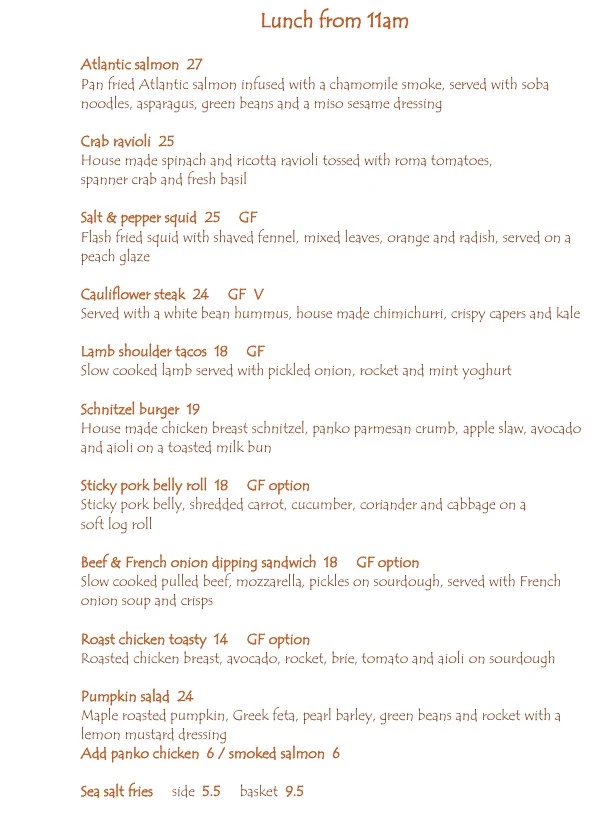 Menu, Harvest Foodhouse