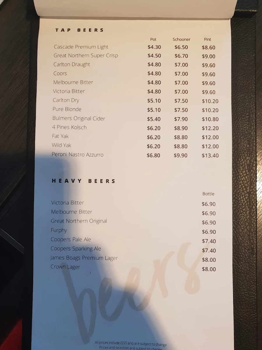 Menu, The Phoenix Hotel