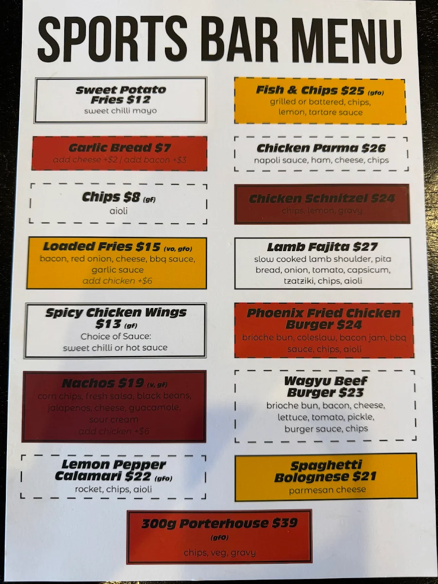 Menu, The Phoenix Hotel