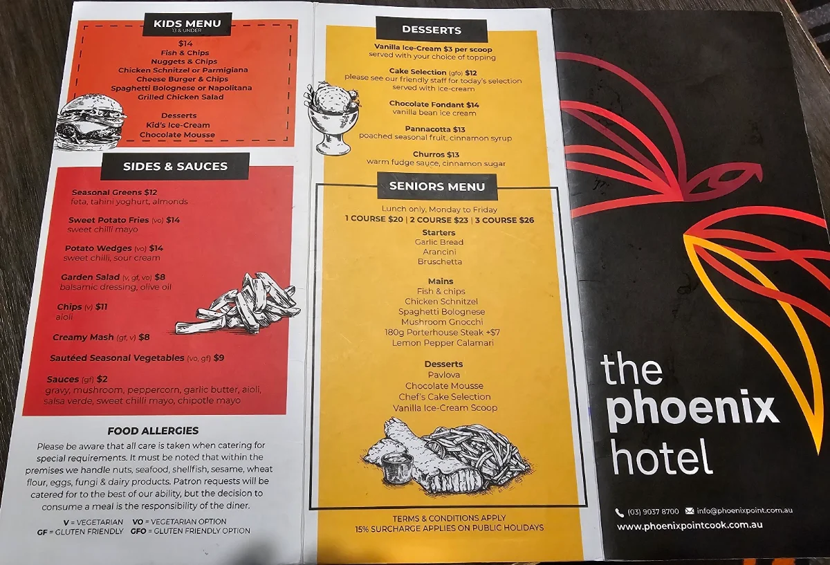 Menu, The Phoenix Hotel