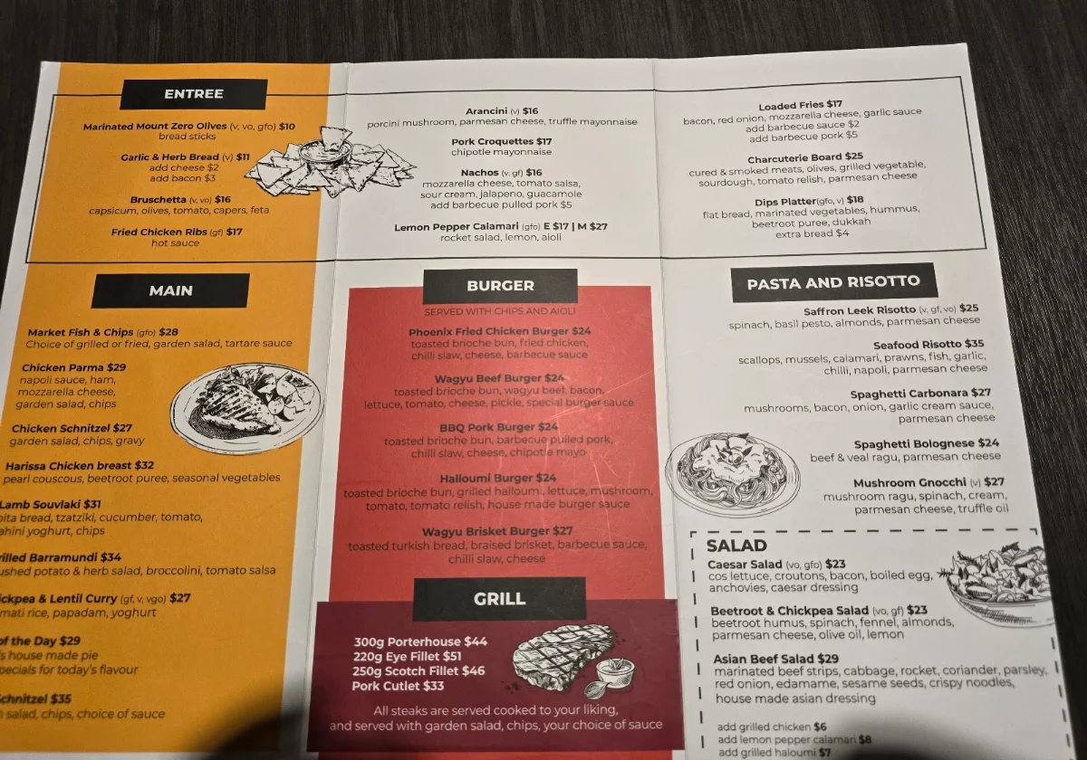 Menu, The Phoenix Hotel