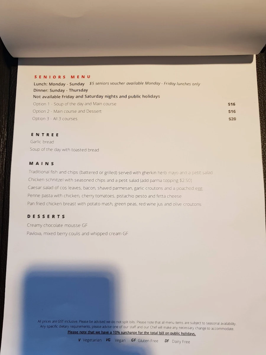 Menu, The Phoenix Hotel