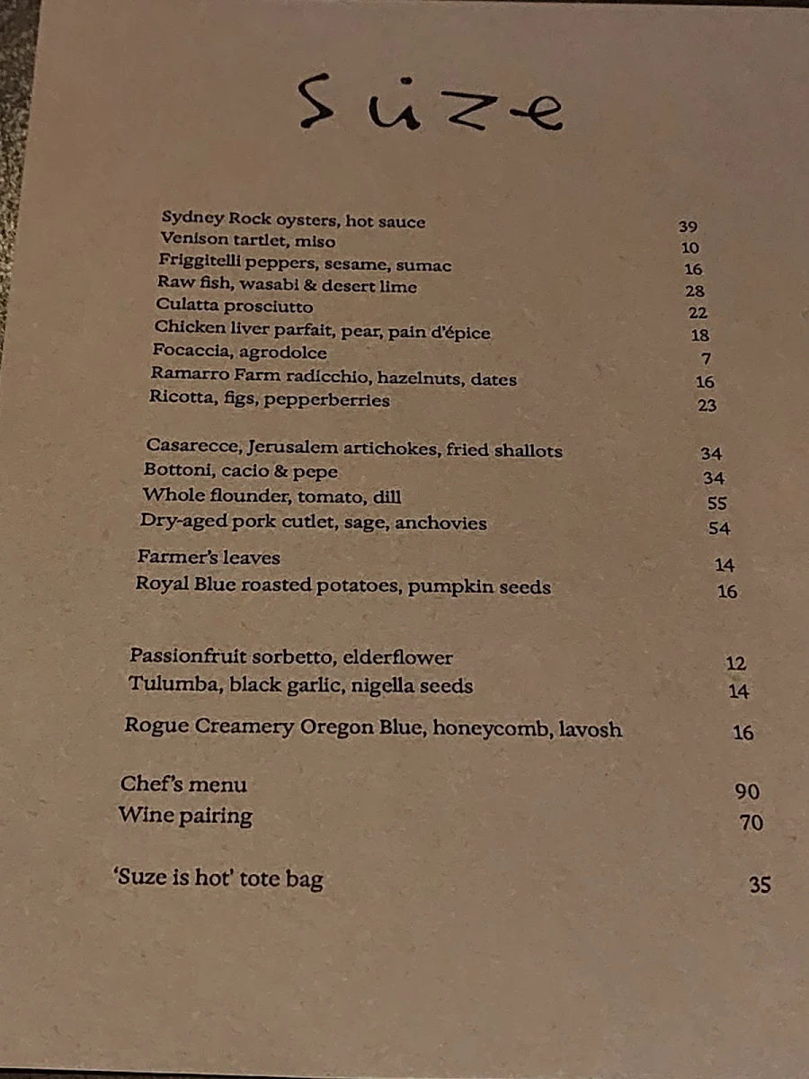 Menu, Suze