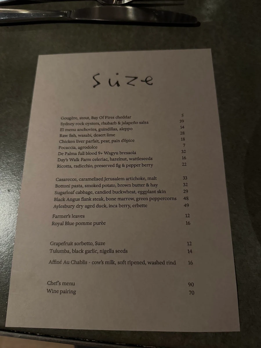 Menu, Suze