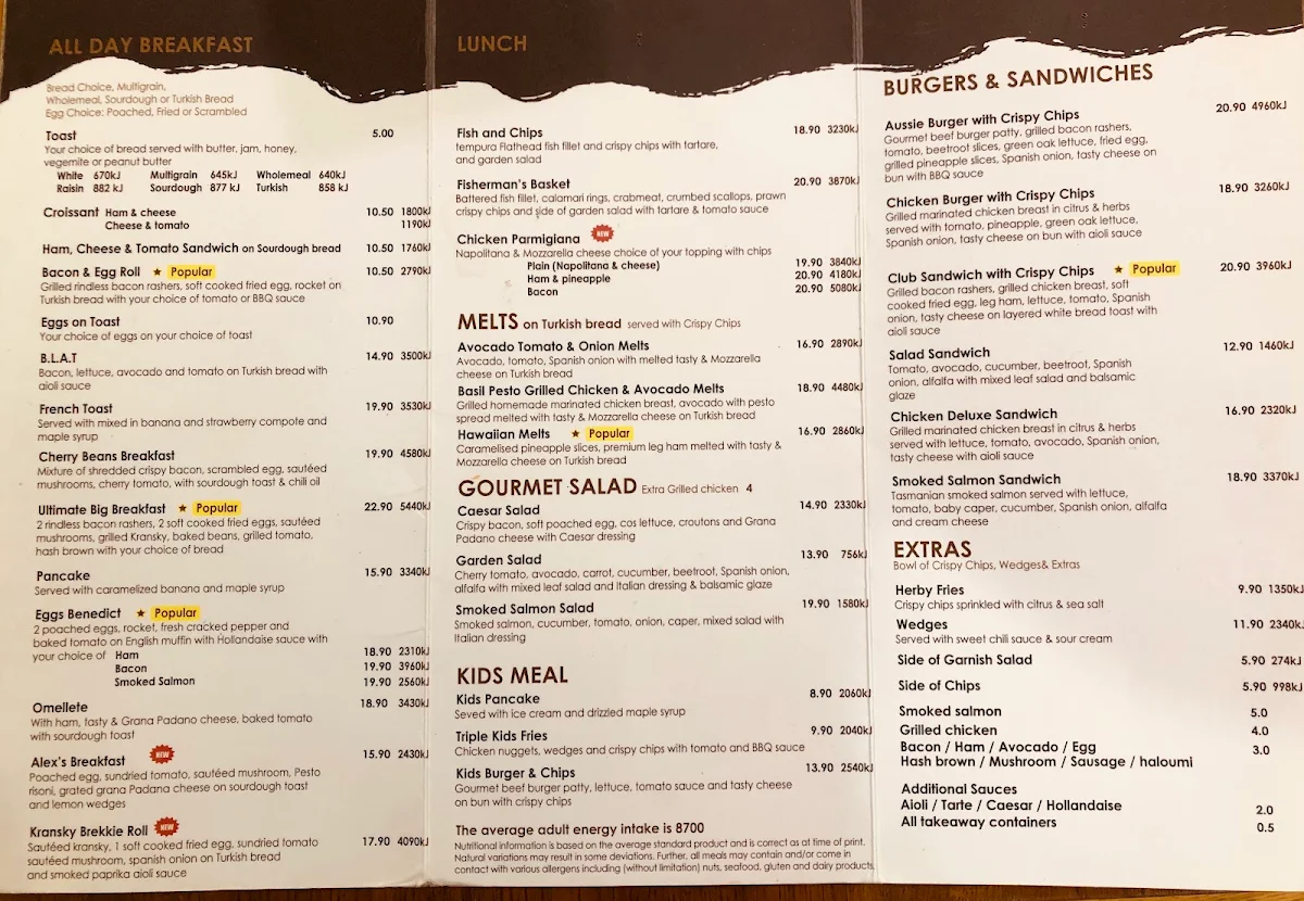 Menu, Caffe Cherry Beans