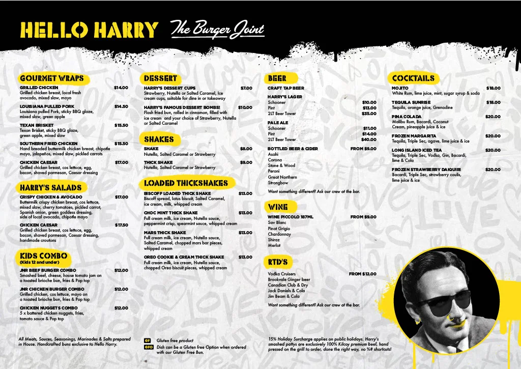 Menu, Hello Harry The Burger Joint (Fitzroy)