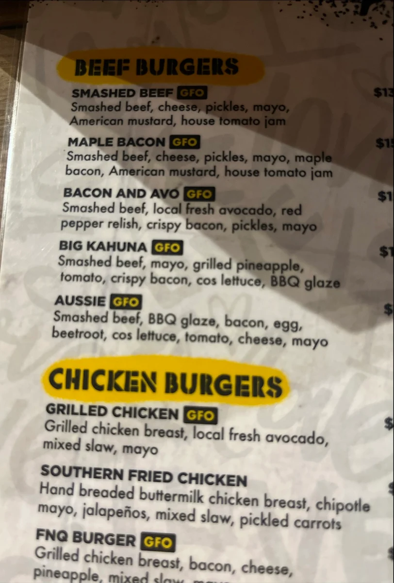 Menu, Hello Harry The Burger Joint (Fitzroy)