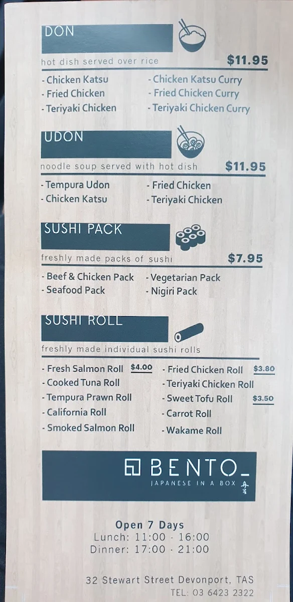 Menu, Bento Box