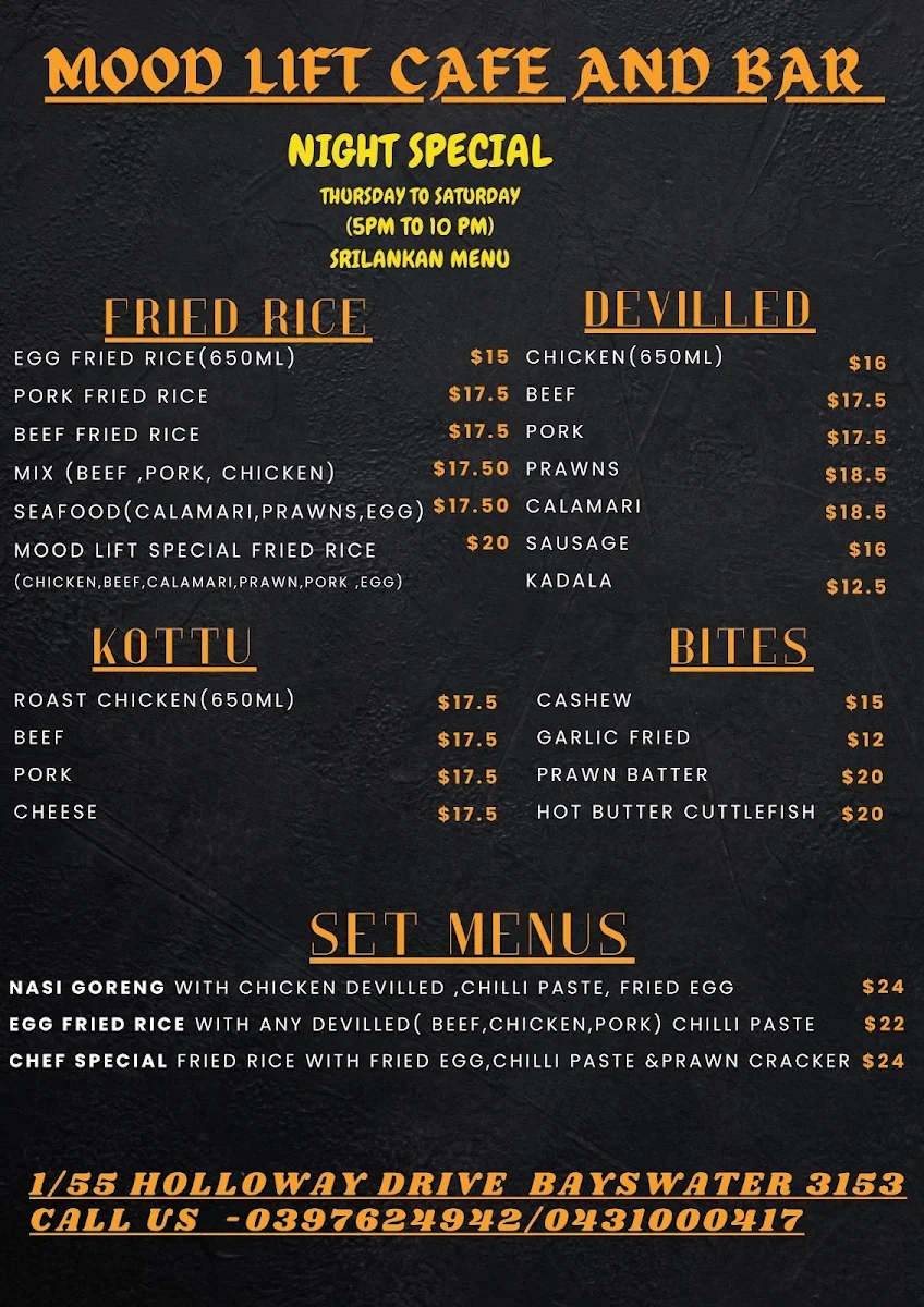Menu, Mood Lift Cafe & Bar