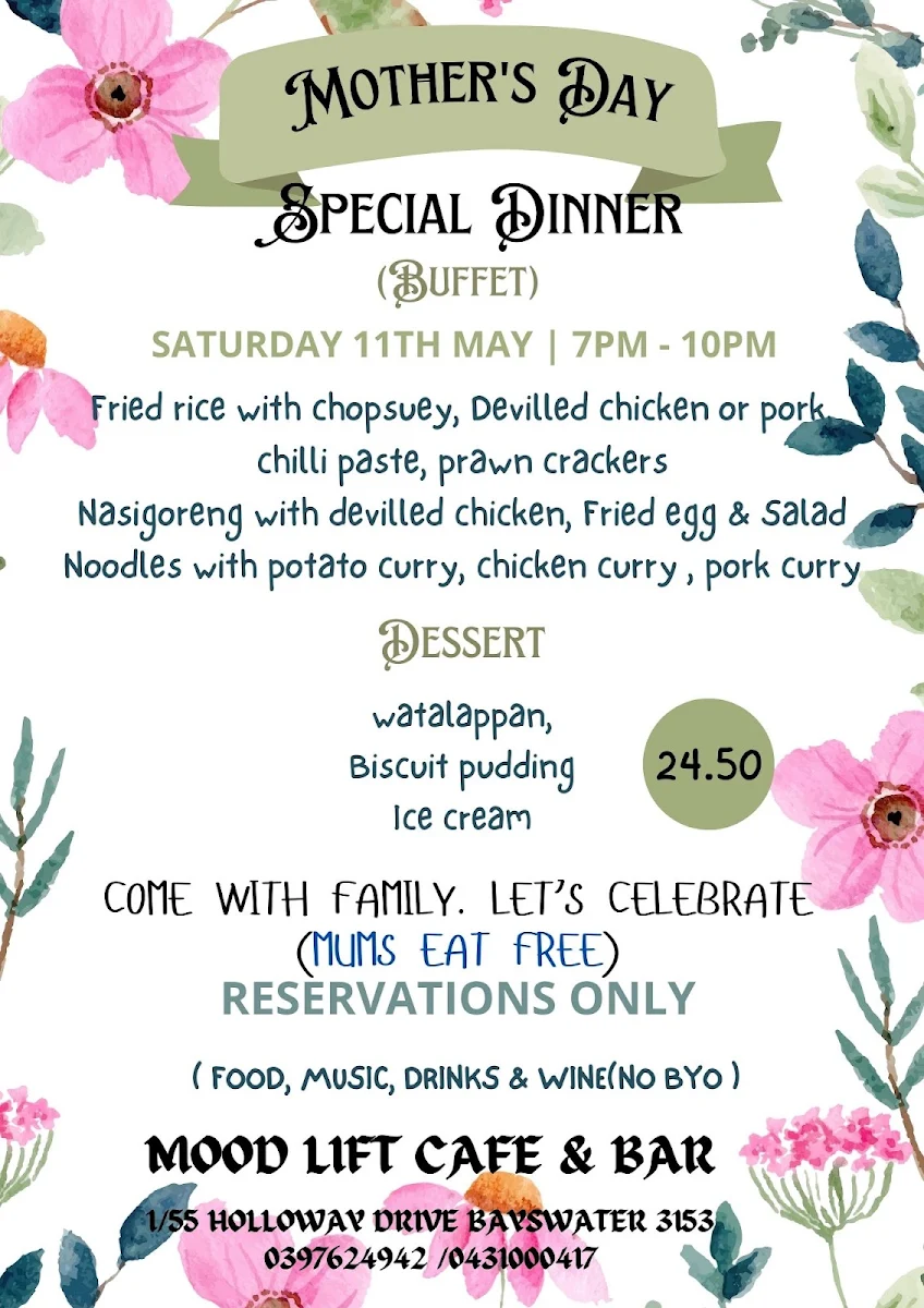 Menu, Mood Lift Cafe & Bar