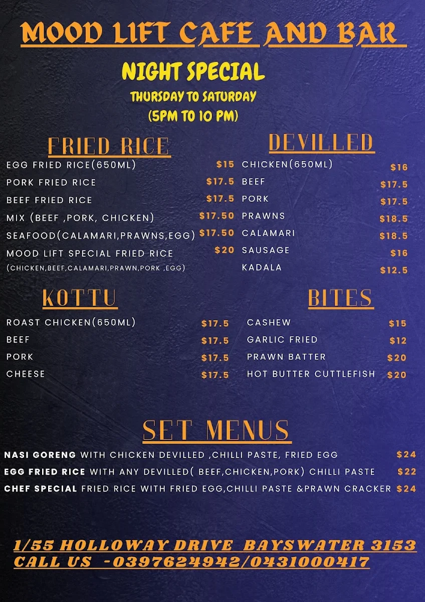 Menu, Mood Lift Cafe & Bar