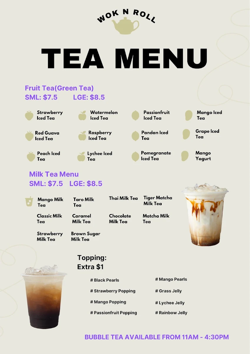 Menu, Wok n Roll Bega