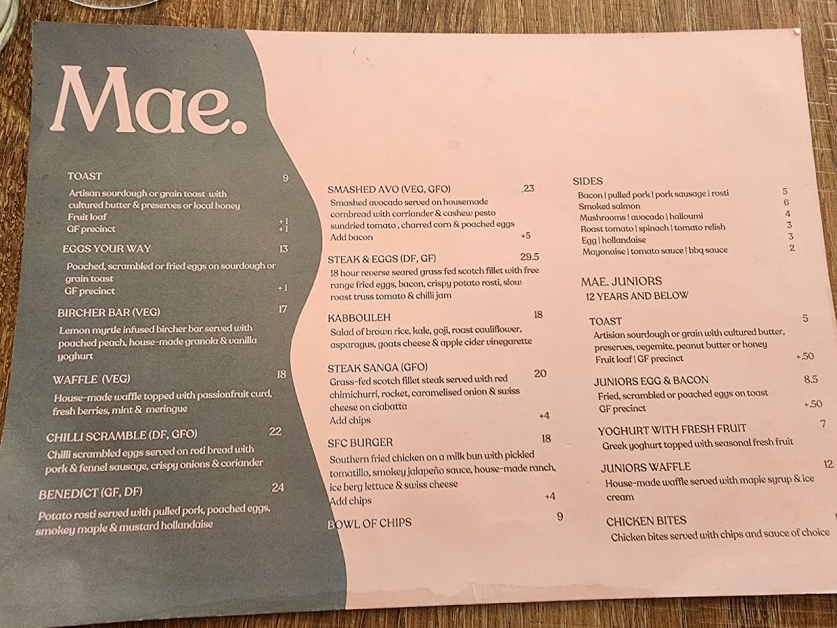Menu, Mae.