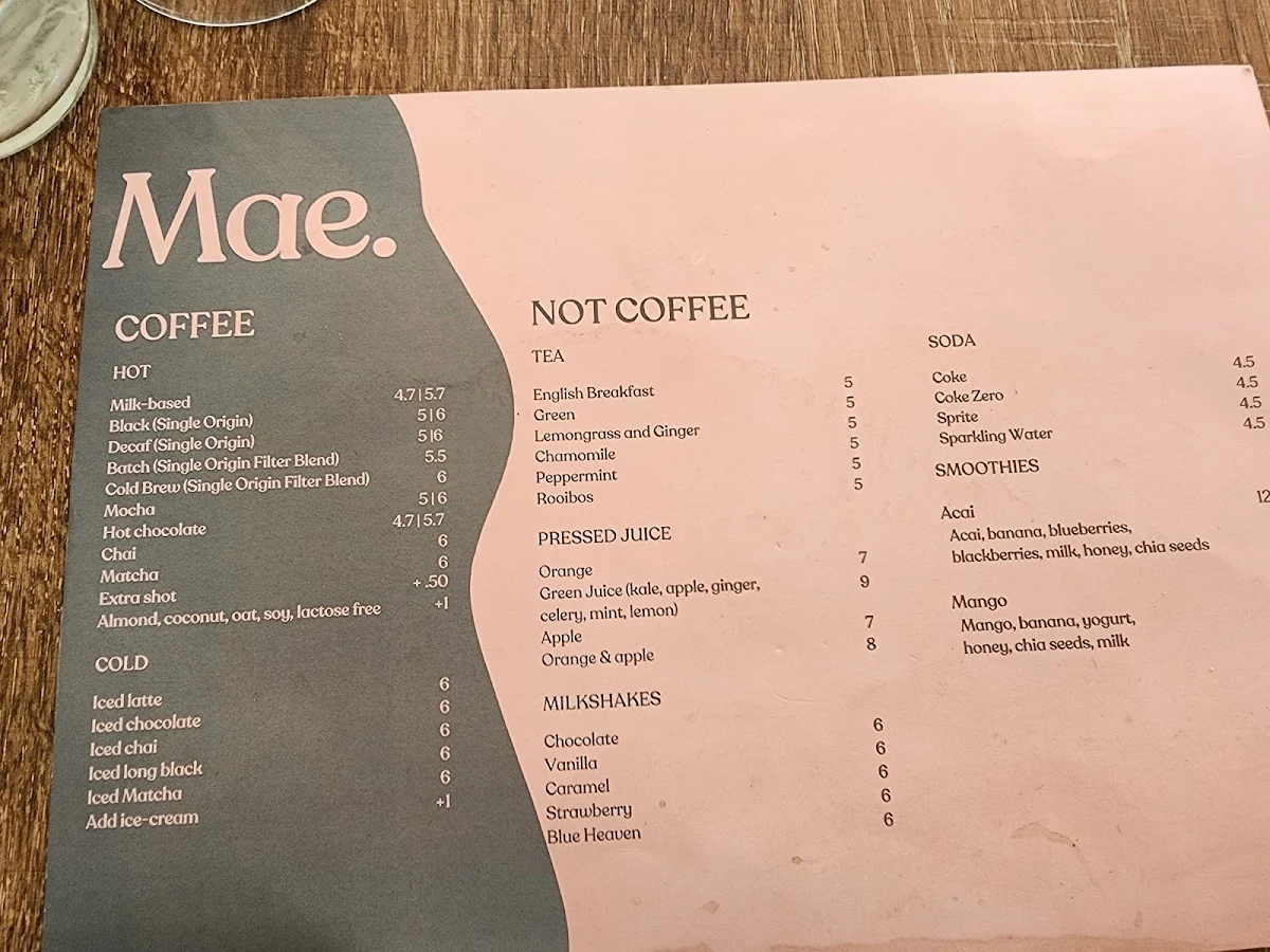 Menu, Mae.