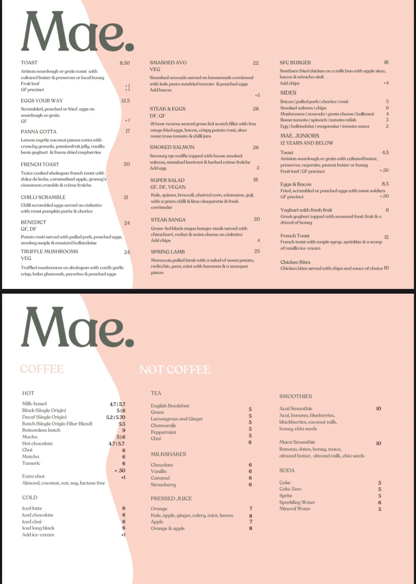 Menu, Mae.