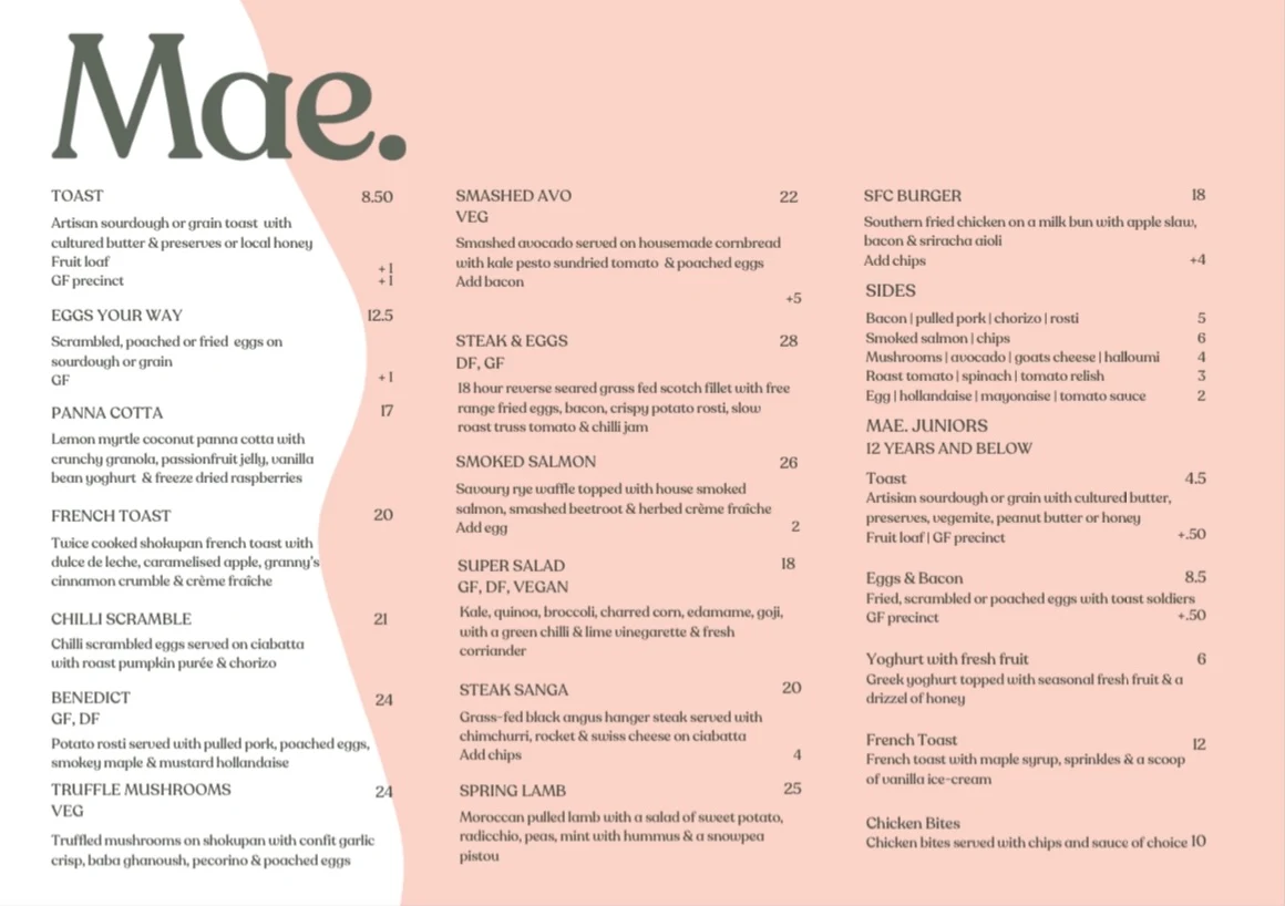 Menu, Mae.