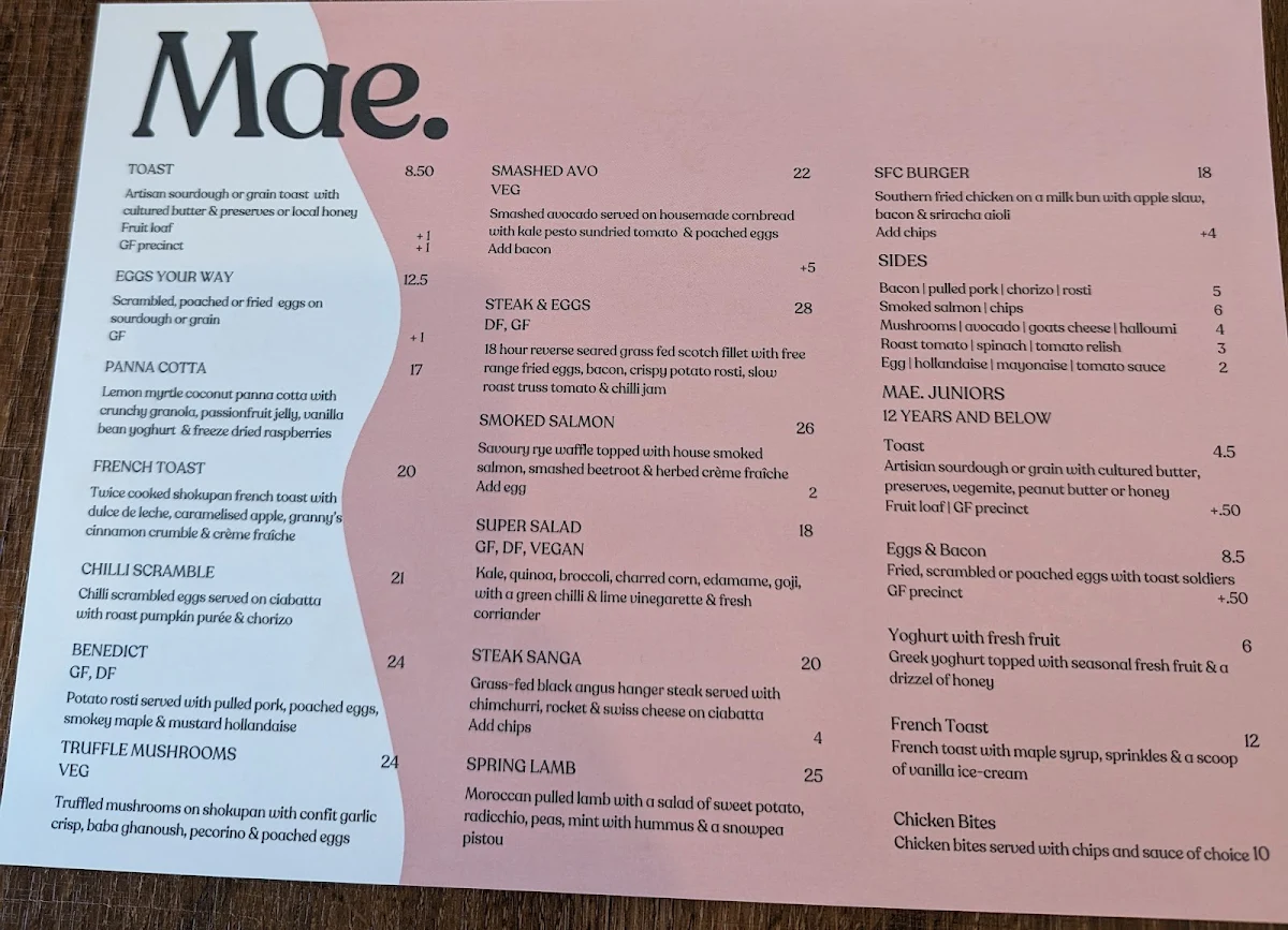 Menu, Mae.