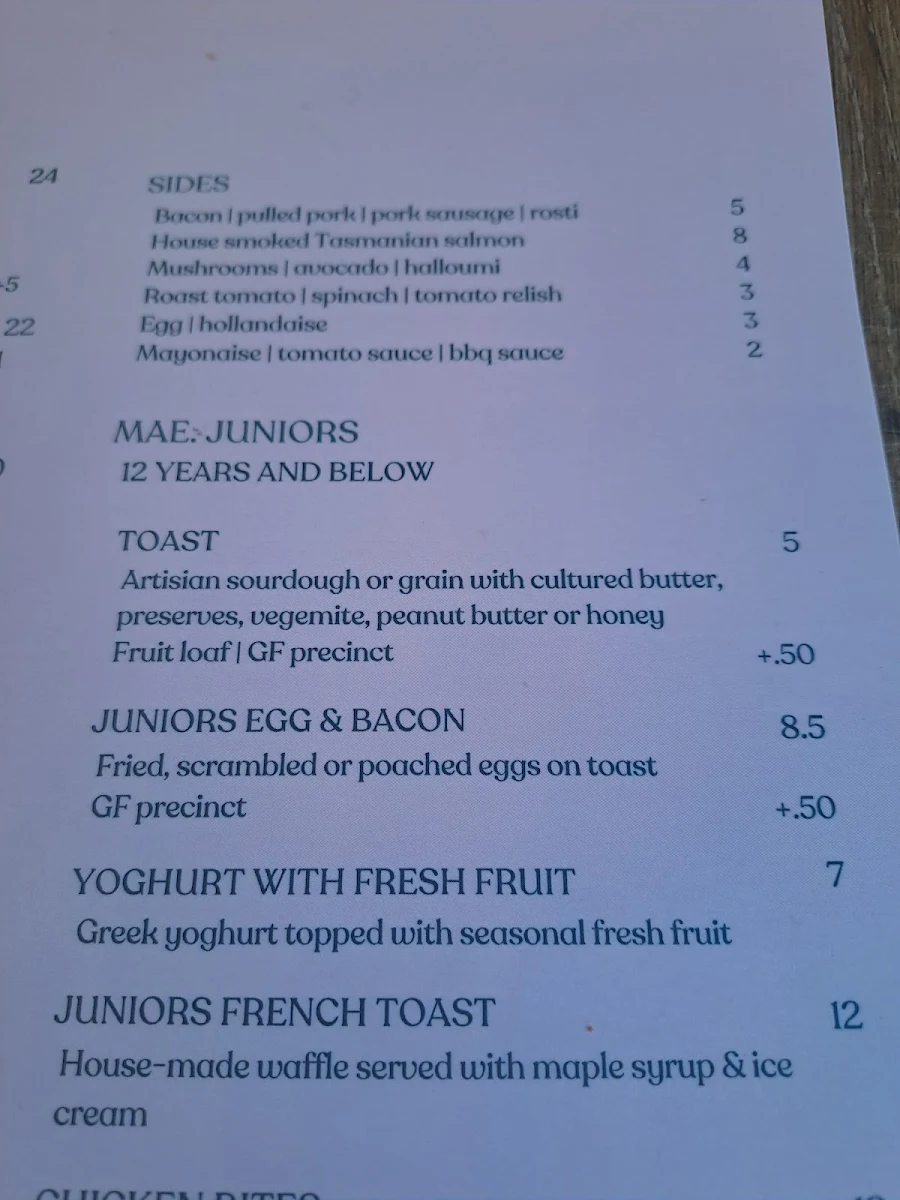 Menu, Mae.