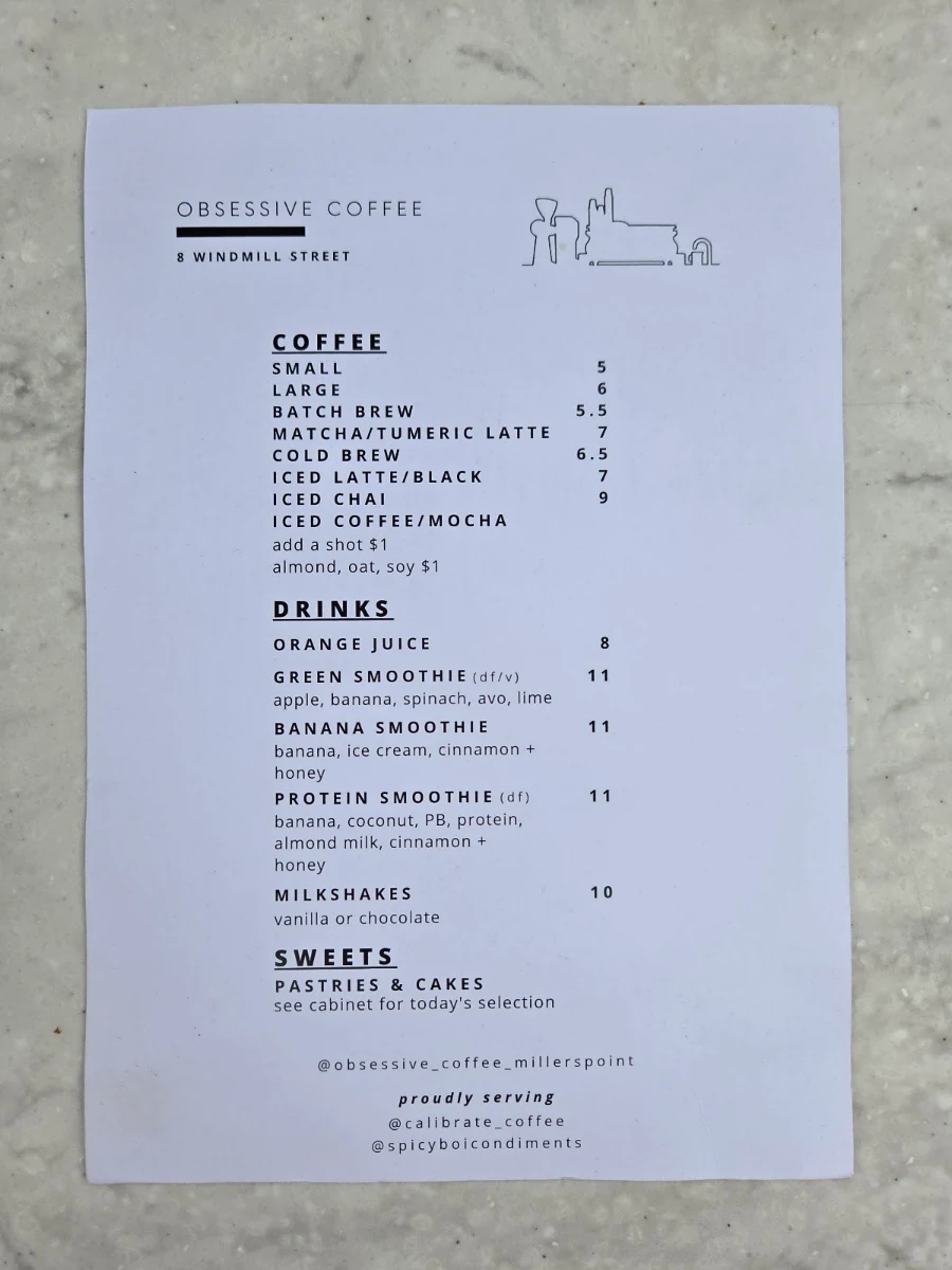 Menu, Obsessive Coffee Disorder
