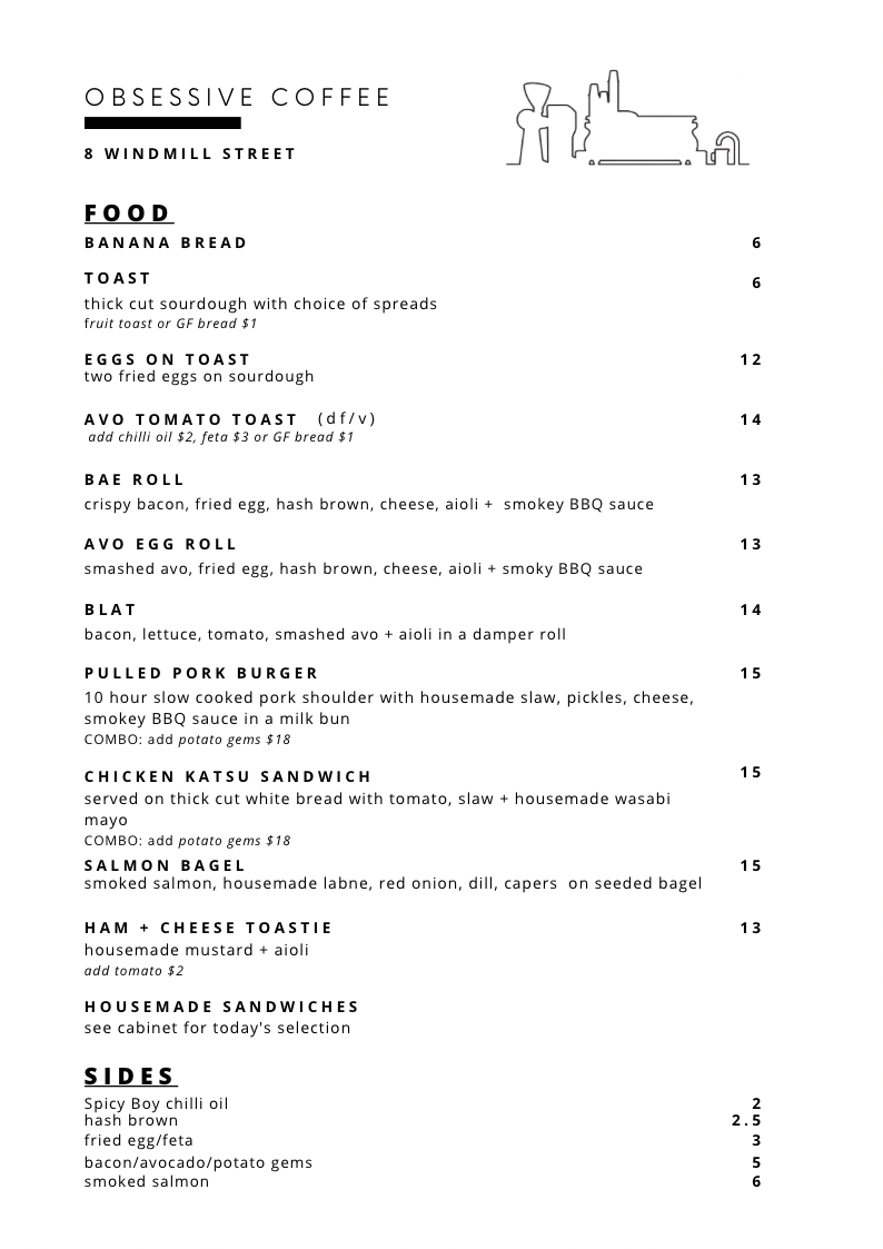 Menu, Obsessive Coffee Disorder