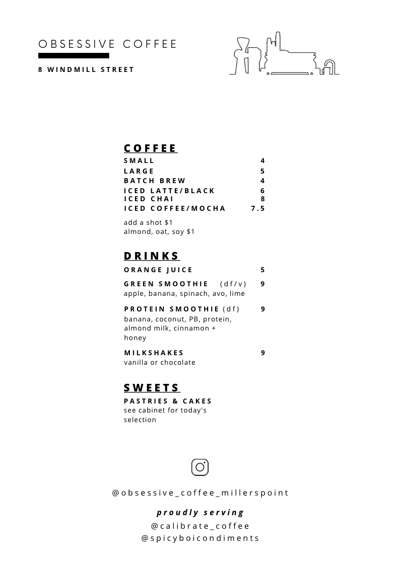 Menu, Obsessive Coffee Disorder