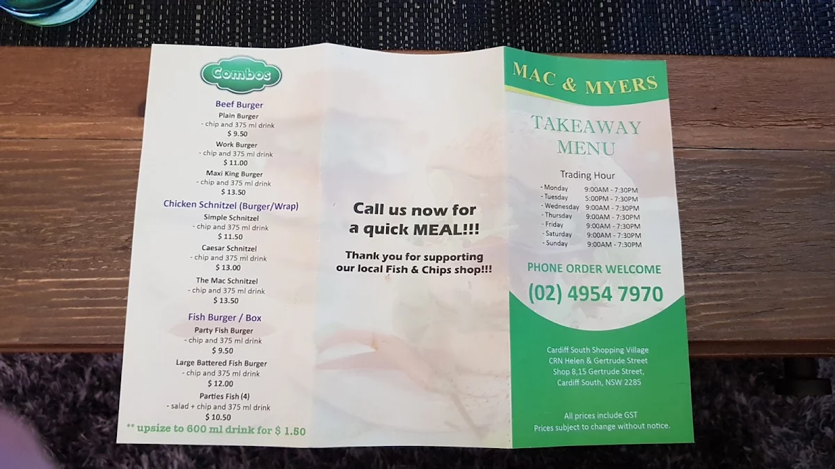 Menu, Mac & Myers Takeaway