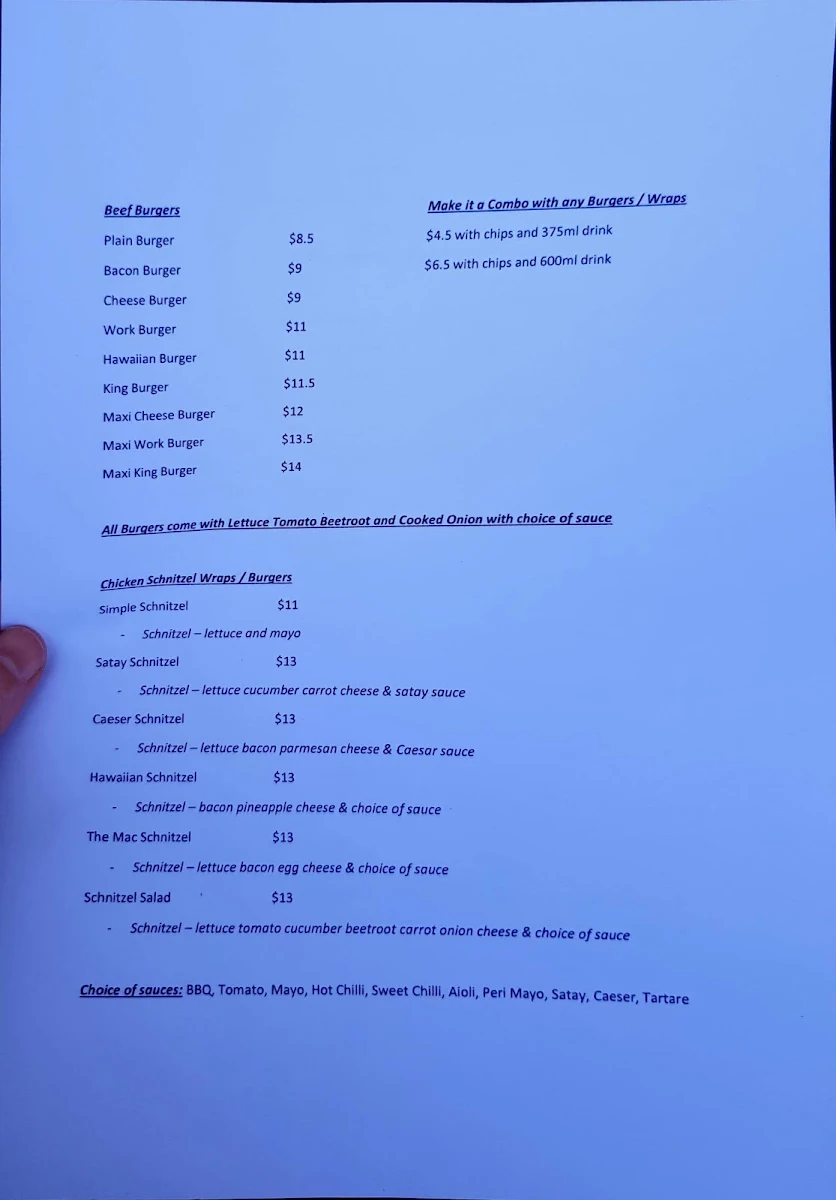 Menu, Mac & Myers Takeaway