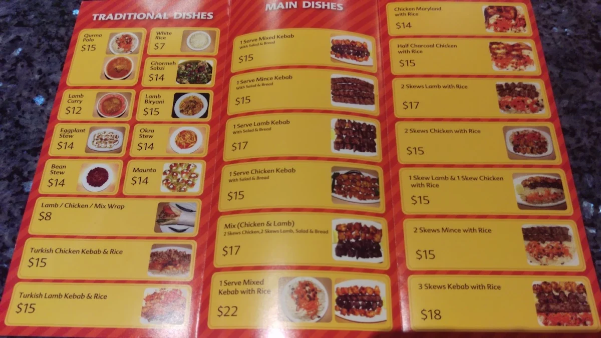Menu, Shams Restaurant