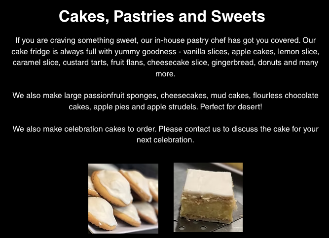 Menu, Biddick’s Bakery Warrandyte - WINNER 2023 Australian Trades Champion “New Business"