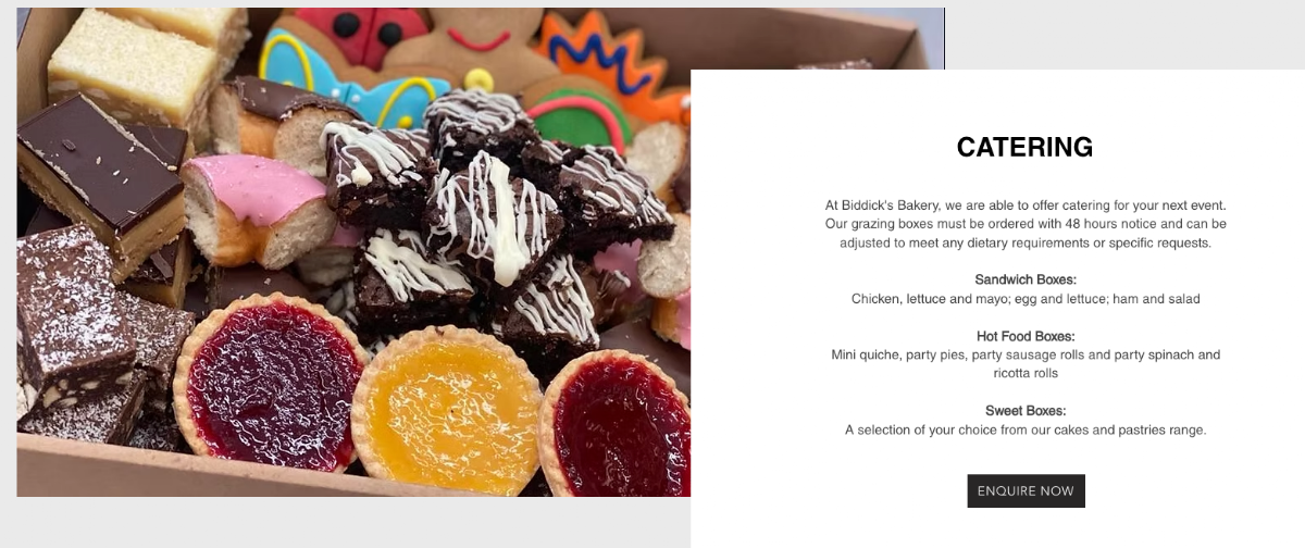 Menu, Biddick’s Bakery Warrandyte - WINNER 2023 Australian Trades Champion “New Business"