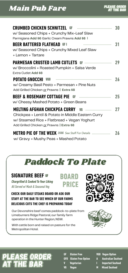 Menu, The Metropolitan Hotel
