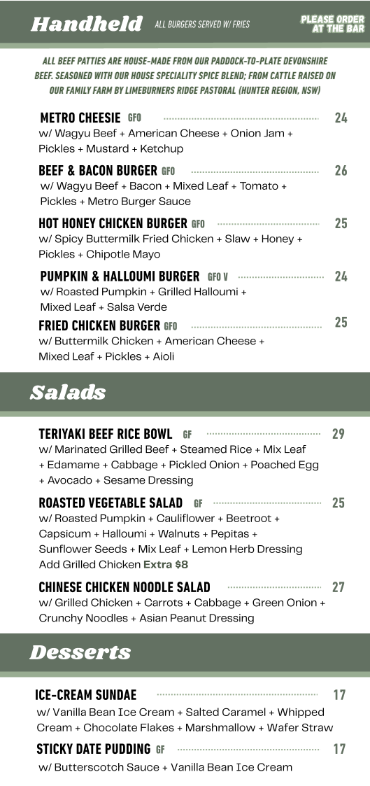 Menu, The Metropolitan Hotel