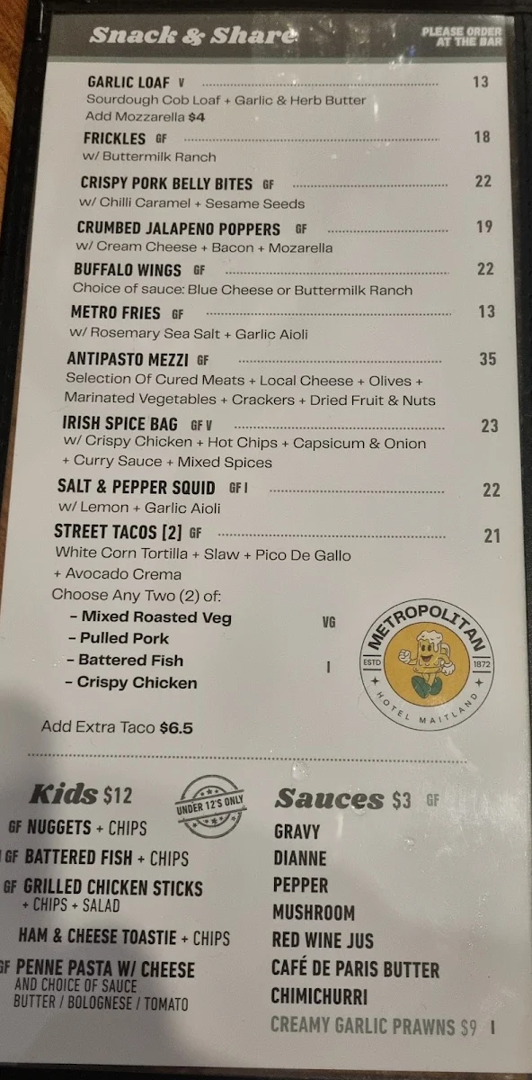 Menu, The Metropolitan Hotel