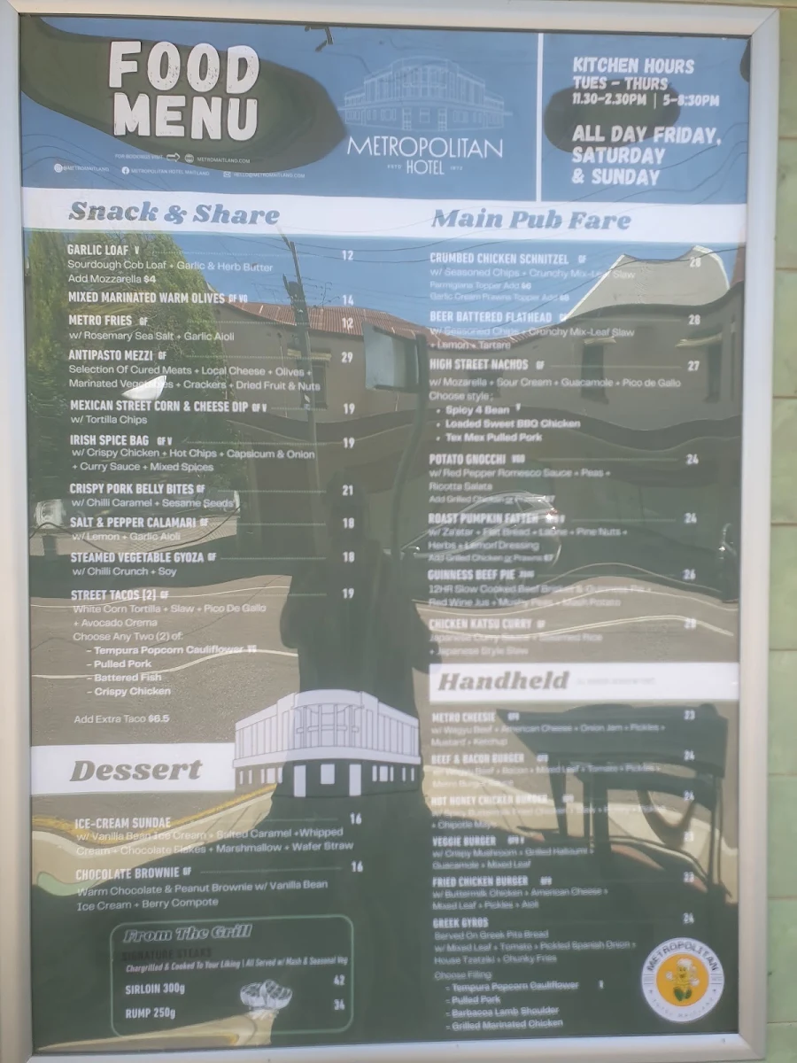 Menu, The Metropolitan Hotel