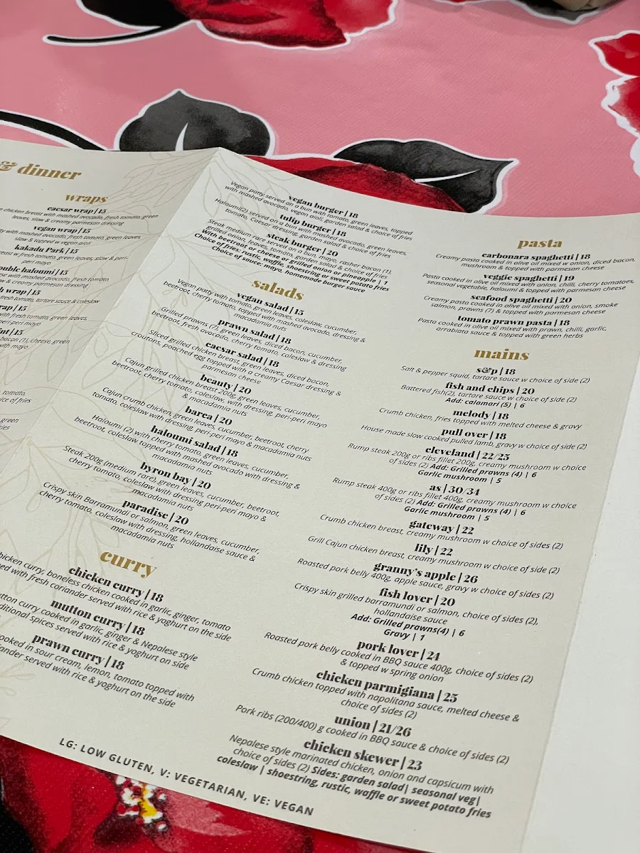 Menu, MK Bower cafe