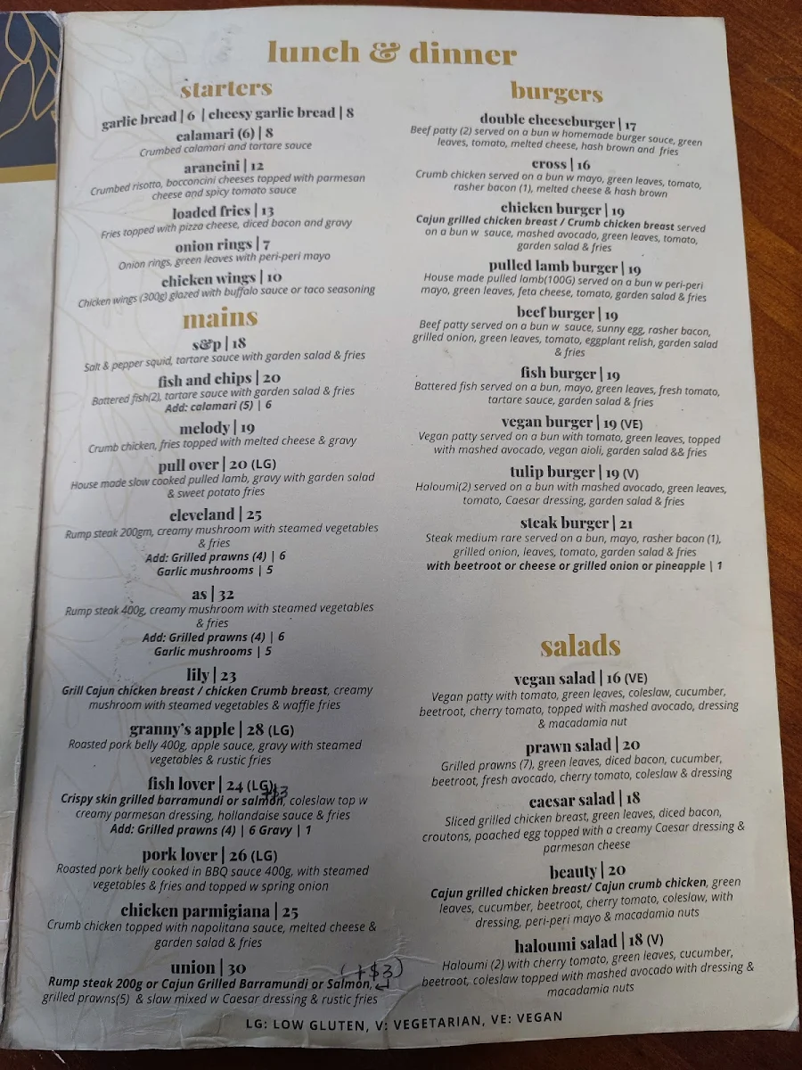 Menu, MK Bower cafe