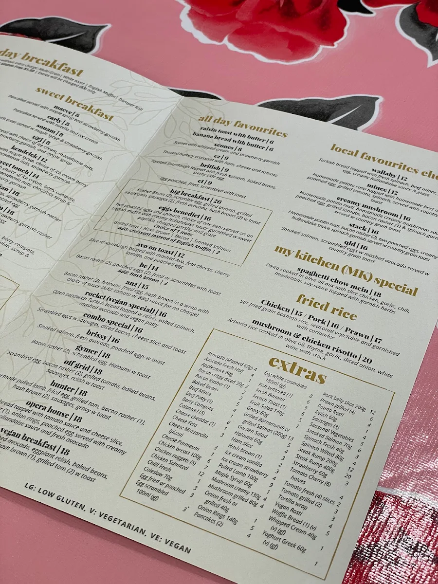 Menu, MK Bower cafe