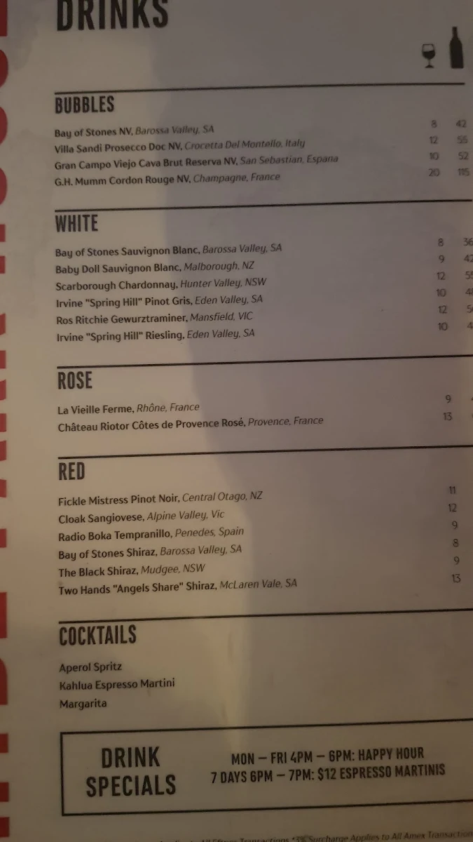 Menu, Hyde Park House