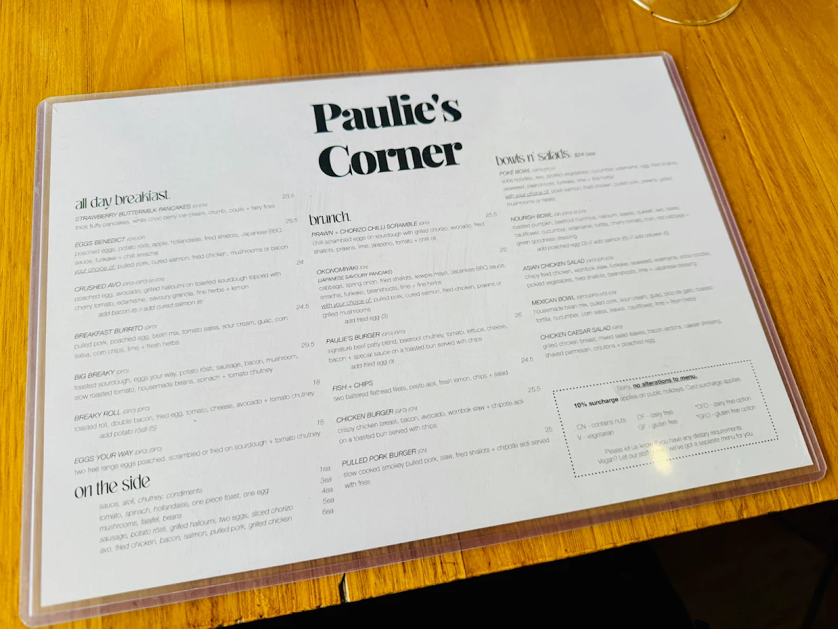 Menu, Paulie's Corner Cafe